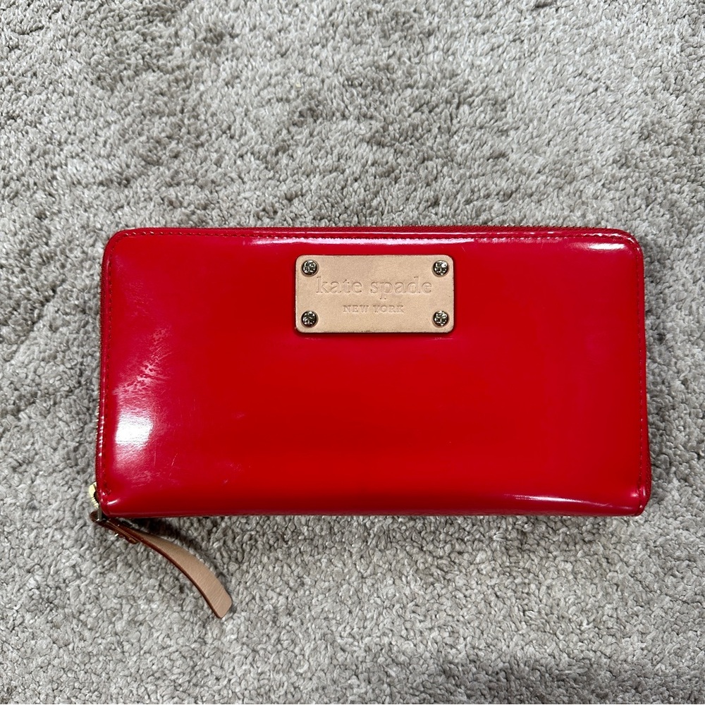 Kate Spade Women’s Red Patent Leather Zip Around Wallet
